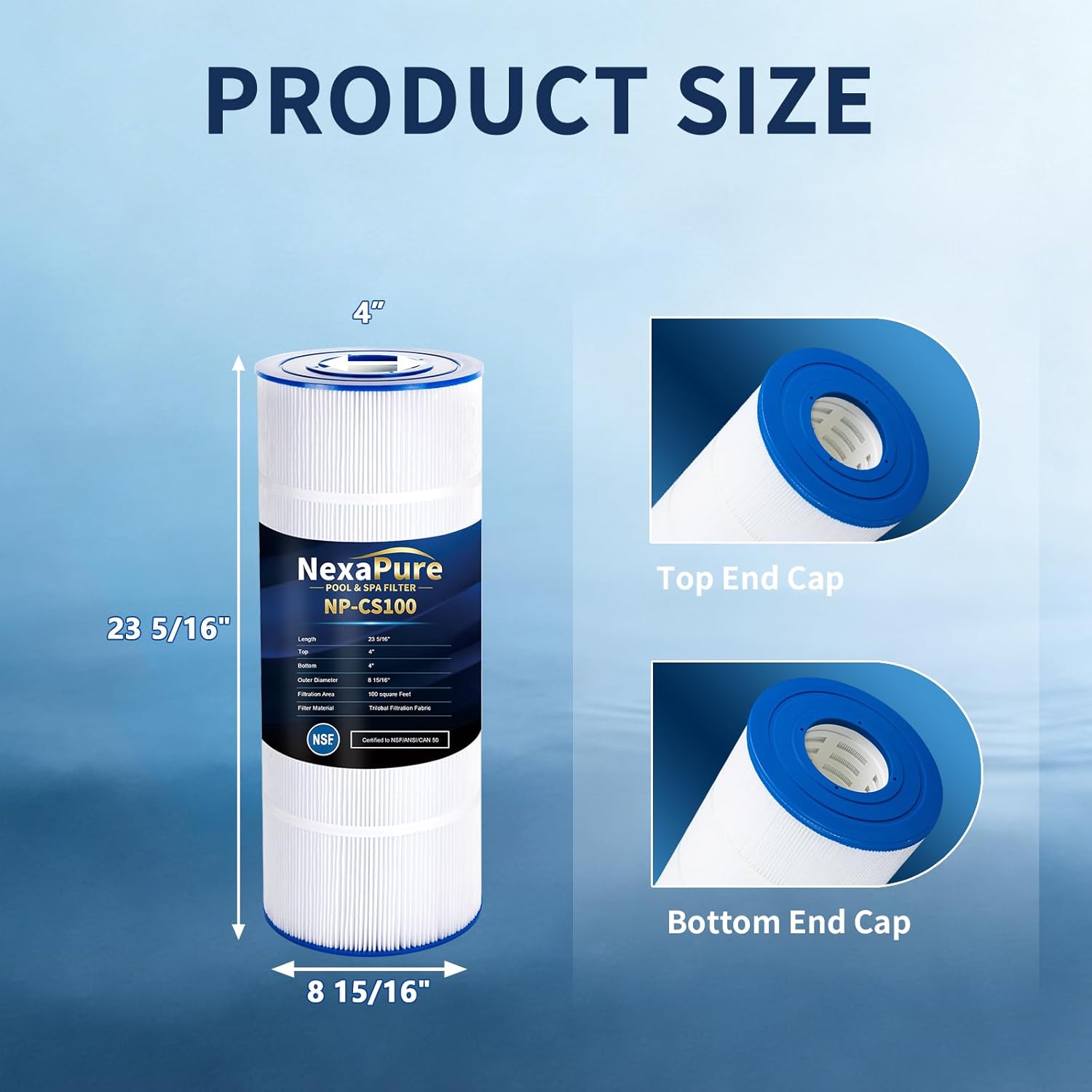 CS100 NSF Certified Pool Filter Replacement Compatible with Jandy CS100, R0462200, PJANCS100, Unicel C-8410, Filbur FC-0821, Trilobal Fabric 100 Sq.ft, 1 Pack