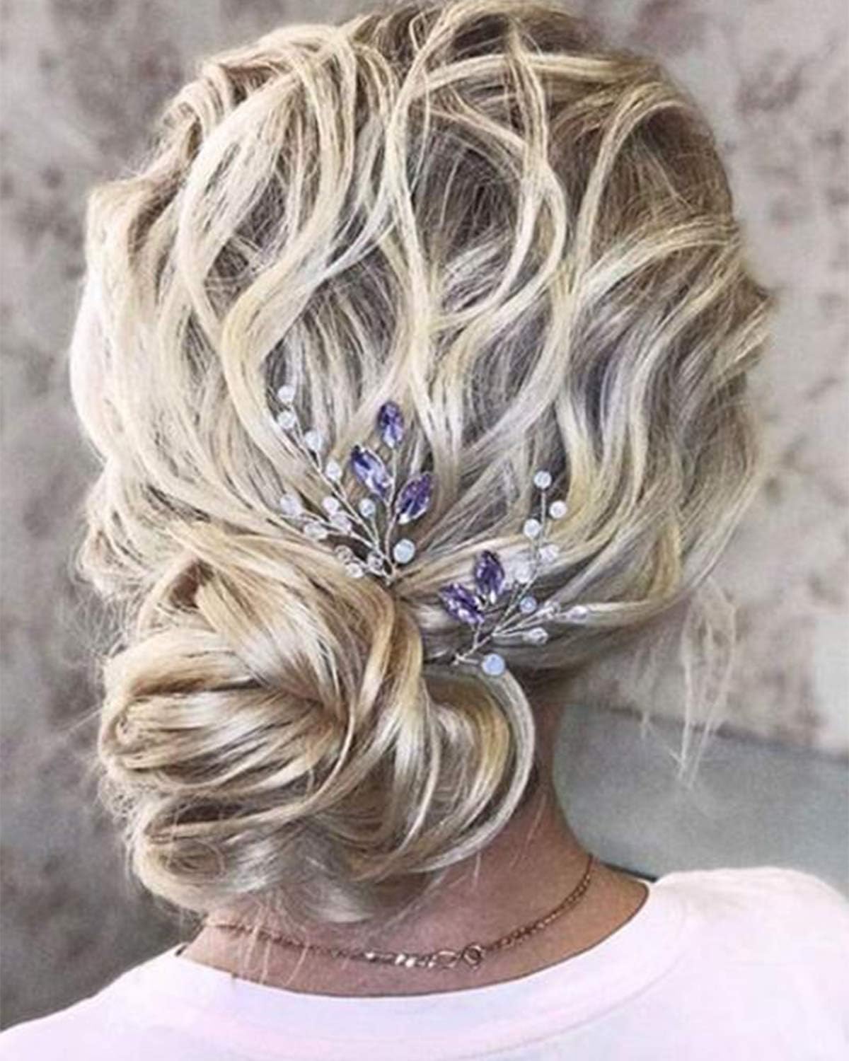 YERTTER Amethyst Hair Pins Set of 2 Silver Wedding Hair Pins Purple Rhinestones Clips Bridal Accessories for Brides and Bridesmaids