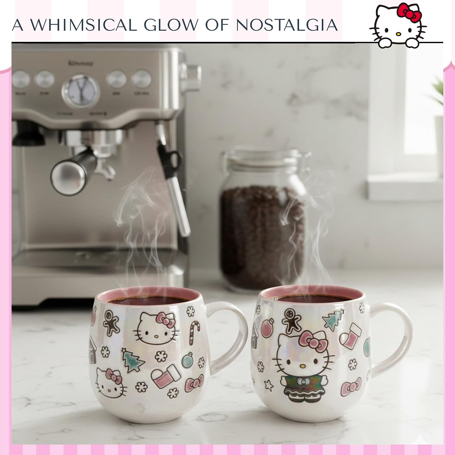 Blue Sky Clayworks Hello Kitty Holiday Icon Luster Mug Set, Ceramic, 21 oz Eac, Iridescent Cocoa Constellation