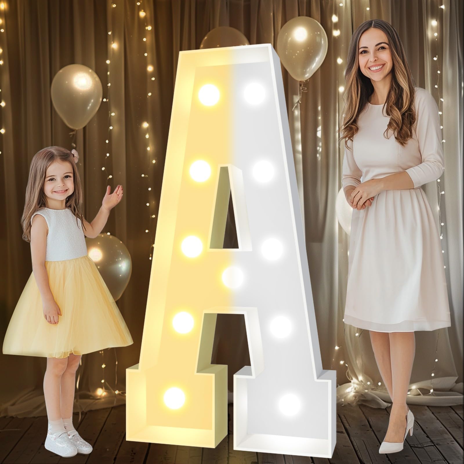 Pooqla 4 FT Marquee Light Up Letters, Cool White and Warm White Marquee Letter 4 Feet Tall, Giant LED Sign Big Mosaic Letter A for Balloons Birthday Party Anniversary Wedding Decorations