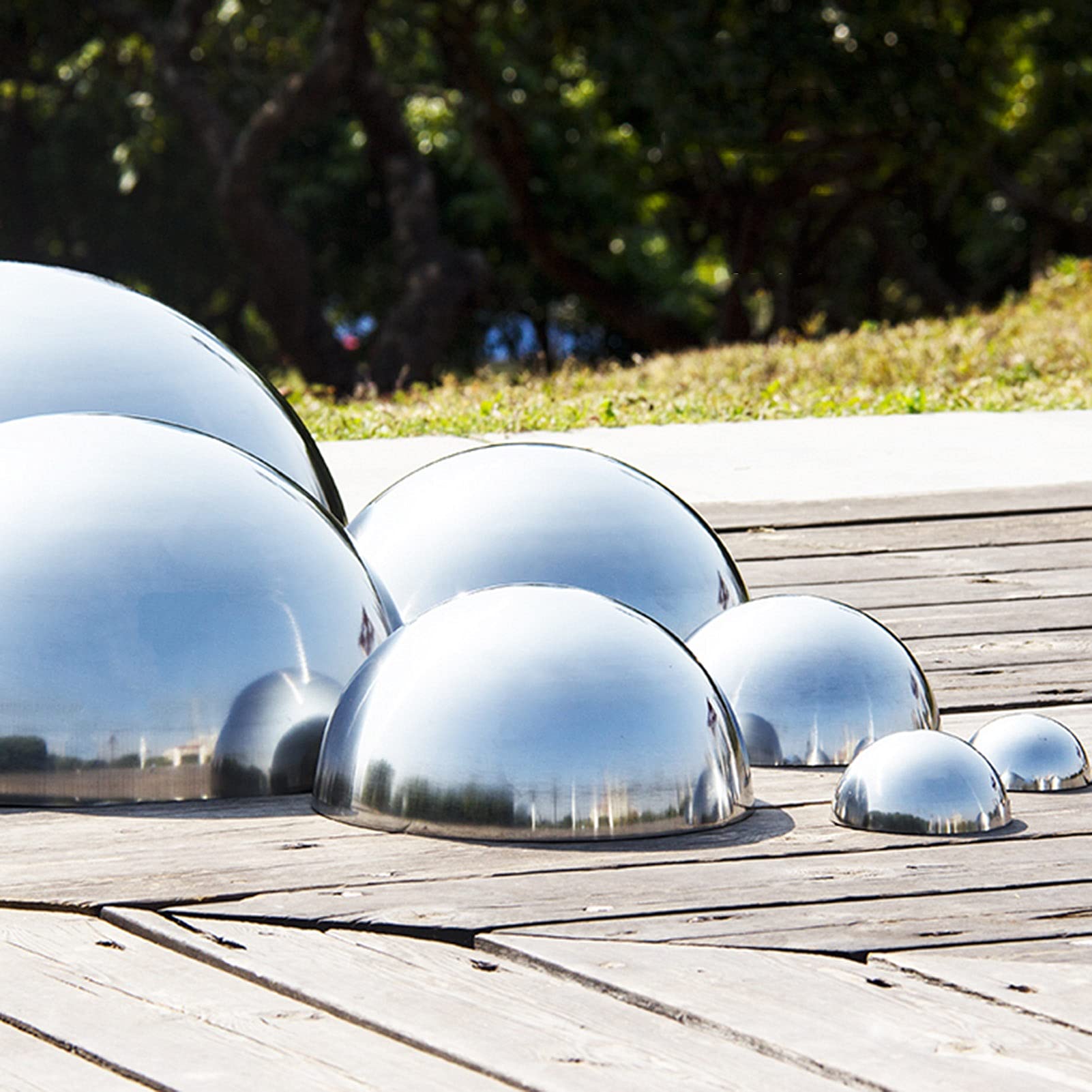 Boules Réfléchissantes pour Jardin, Hémisphère Jardin Poli Miroir, Boule Creuse Polie en Acier Inoxydable 304 pour Ornements De Décoration Extérieure Intérieure, Taille 17