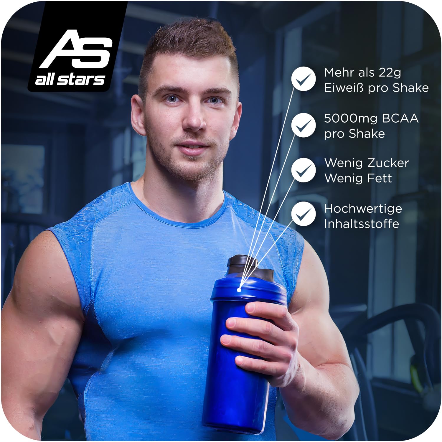 All Stars WHEY PROTEIN 2000g I Eiweiß-Pulver mit Whey-Konzentrat & Isolat I leckeres Low-Fat Powder I hochwertiges Protein-Pulver I cremiger Protein-Shake mit Chocolate Flavour