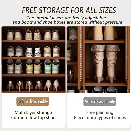 Miniatura 7 de Zapatero de bambú de 8 niveles Armario de almacenamiento de zapatos con puertas, organizador de zapatos de bambú independiente con estantes para