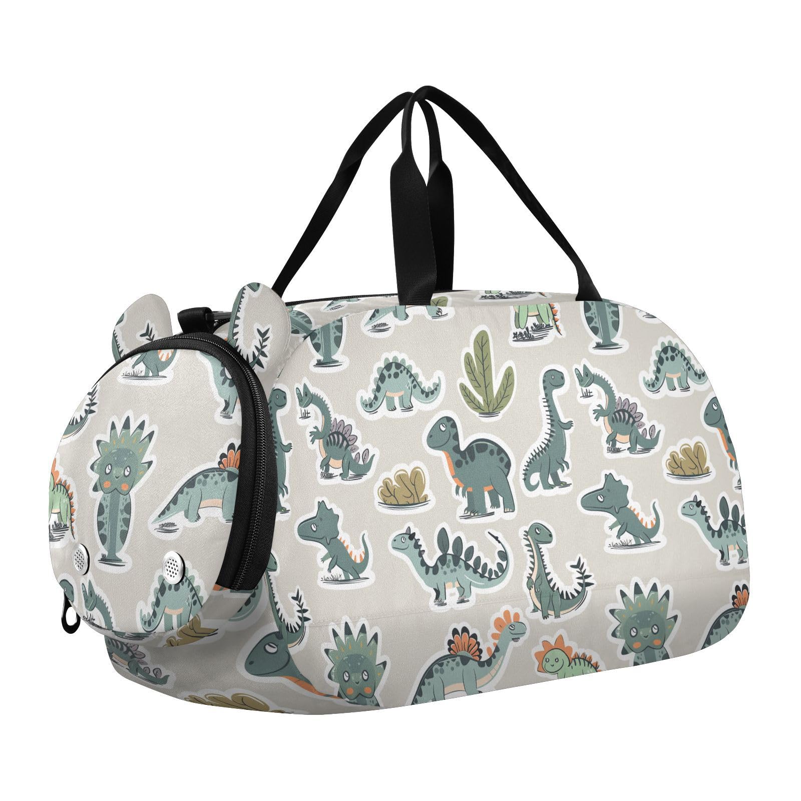 Sticker Style Animal Dinosaur Vector Kids Duffel Bag with Shoes Compartment Lightweight Overnight Travel Weekender Tote for Travel, Swimming, Dance, Ballet bolso para gym