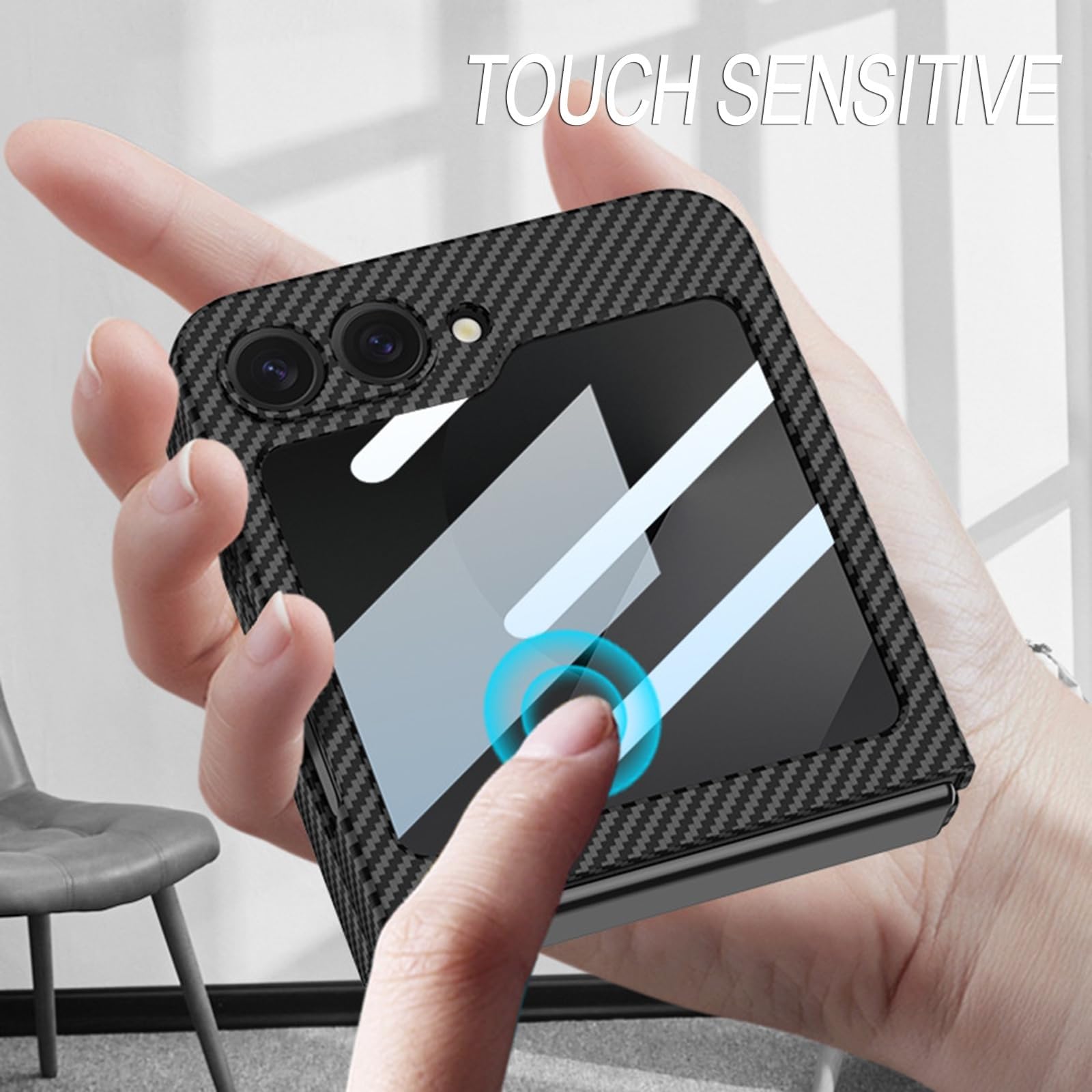 Coque pour Samsung Galaxy Z Flip 6, coque en fibre de carbone protection d'écran en cuir antichoc (noir)