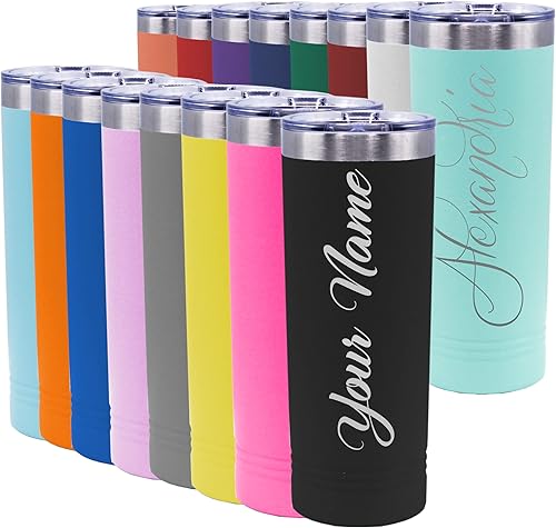 Vaso delgado de acero inoxidable 188 con aislamiento al vacío personalizado de 22 onzas con tapa y popote (negro)