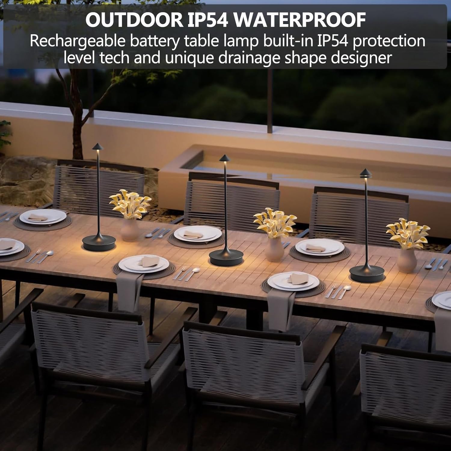 Cordless Table Lamps Rechargeable, LED Desk Lamp 4000mAh Battery Operated Outdoor Waterproof Portable Touch Dimmable Table Light for Patio/Restaurant/Bar/Indoor (Black-2PC)