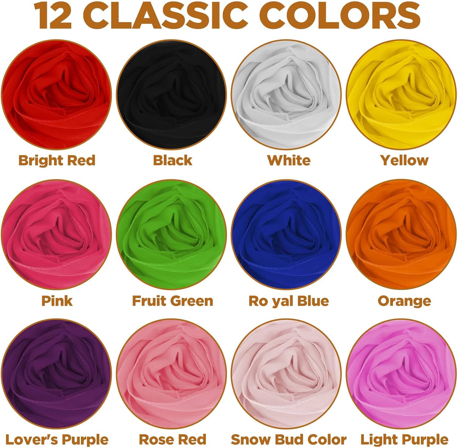 MAQUITA 12 Pieces Solid Color Chiffon Scarf for Women Fashion Soft Breathable Silk Lightweight Accent Scarfs, 12 Colors - Image 3