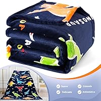 Vista 5 de Jekeno Manta de dinosaurio que brilla en la oscuridad, manta de regalo de dinosaurio para niños y niñas, cumpleaños, Navidad, Halloween, decoración
