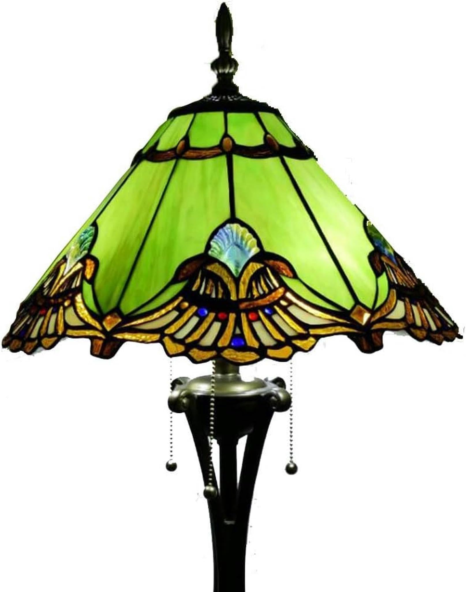 IUokLU Tiffany Style 16-Inch Floor Stand Lamps with Retro Stained Glass 3-Light Floor Uplighter for Bedroom, Foot Switch (F)