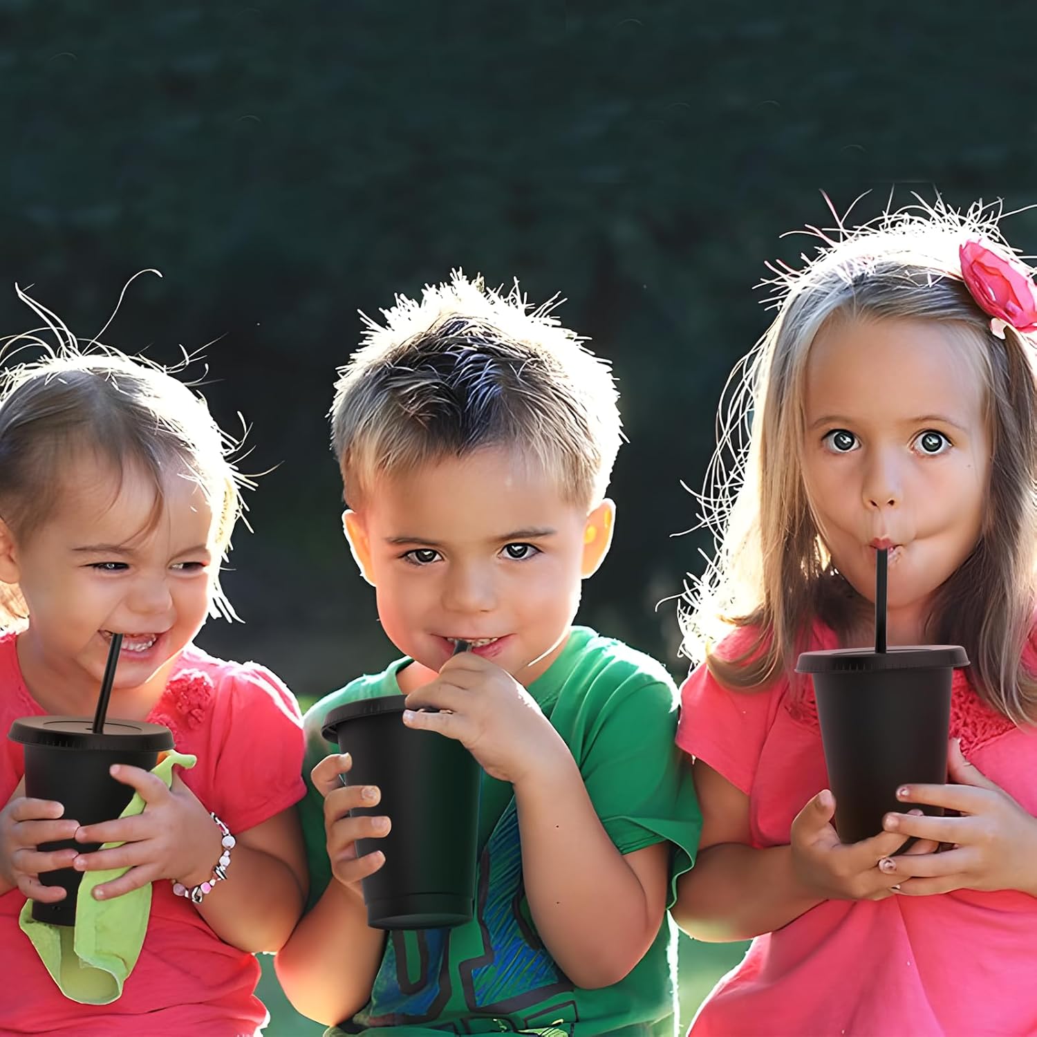 16 oz Plastic Cups With Lids and Straws, Sturdy & Food-Safe Iced Coffee Cups With Lid, Plastic Tumbler Reusable, Drinking Cups for Cold Drinks, Milkshakes, Smoothies - Black(15 Sets) - Image 6