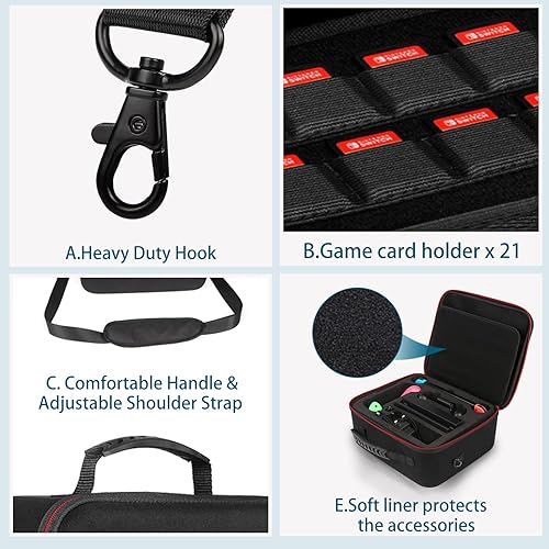 Miniatura 3 de Funda de transporte rígida mejorada para Nintendo SwitchSwitch OLED fundas de almacenamiento para consola controlador profesional con 21 tarjeteros