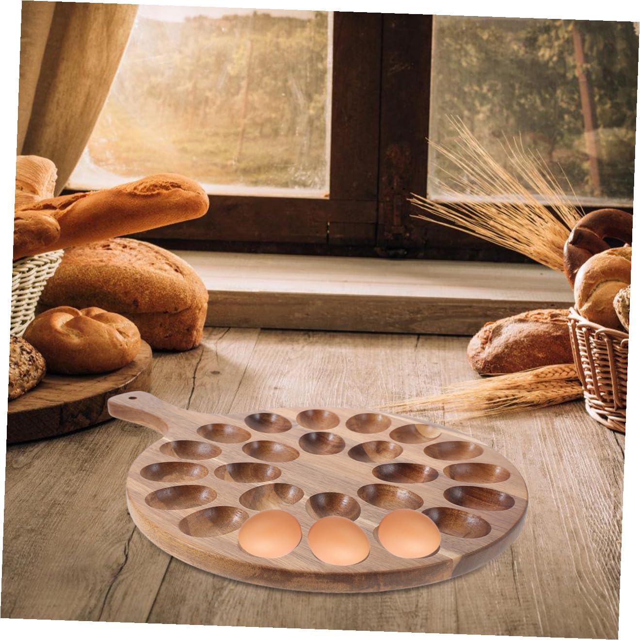 PRETYZOOM Wooden Deviled Egg Tray Egg Storage Holder for Kitchen Parties Sturdy Wood Egg Holder with Smooth Surface for Celebrations Home Use