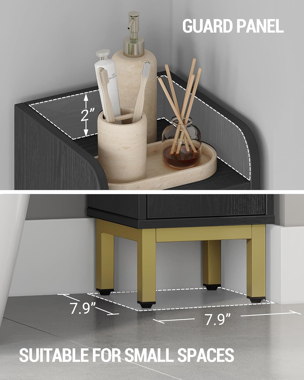 Slim Bathroom Storage Cabinet, Narrow Bathroom Organizers and Storage with 4 Adjustable Feet, Laundry Room Organization for Small Space, Kitchen, Living Room, 3 Doors Black BC22304G - Image 2