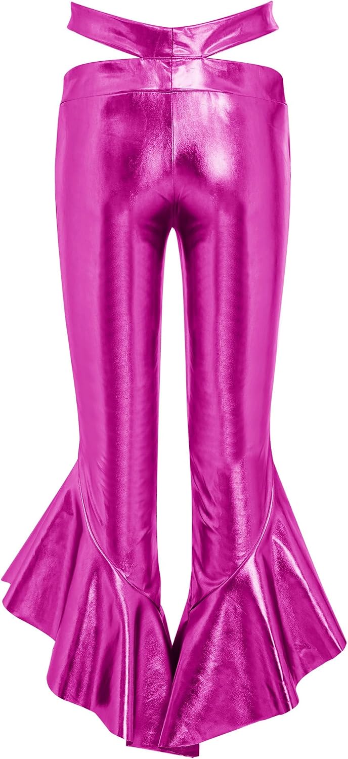 Hansber Girls Shiny Hip Hop Dance Outfit Sets Ballroom Dancewear for Party Cha-cha 2 Pcs Disco Crop Top & Pants Set