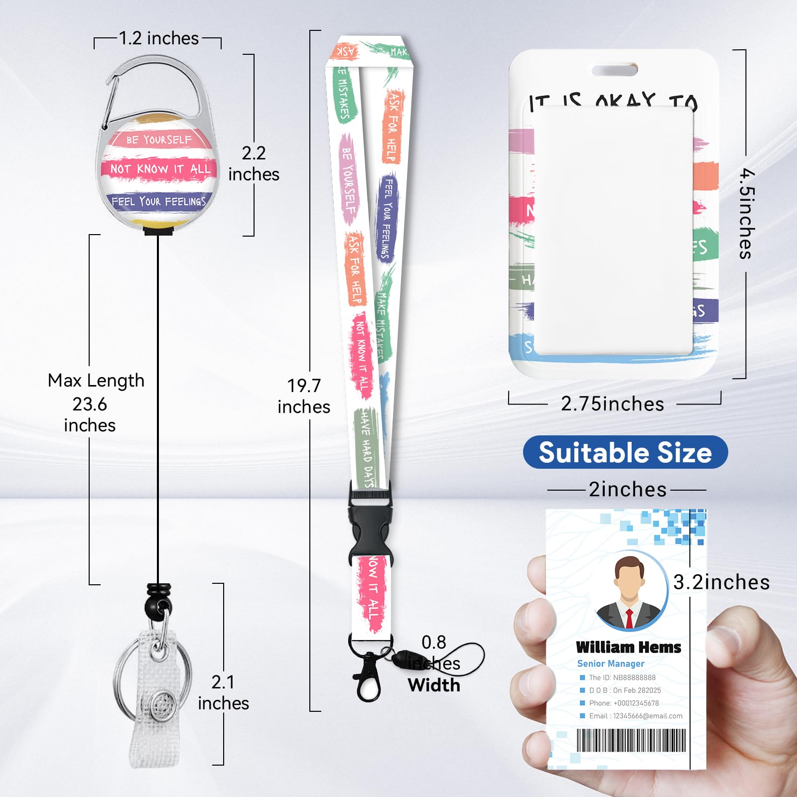 Be Yourself Ausweishalter mit Umhängeband und strapazierfähiger, einziehbarer Rolle, um 360° drehbarer Karabiner, Schlüsselanhänger für Damen, Studenten, Lehrer, Krankenschwestern, Büro