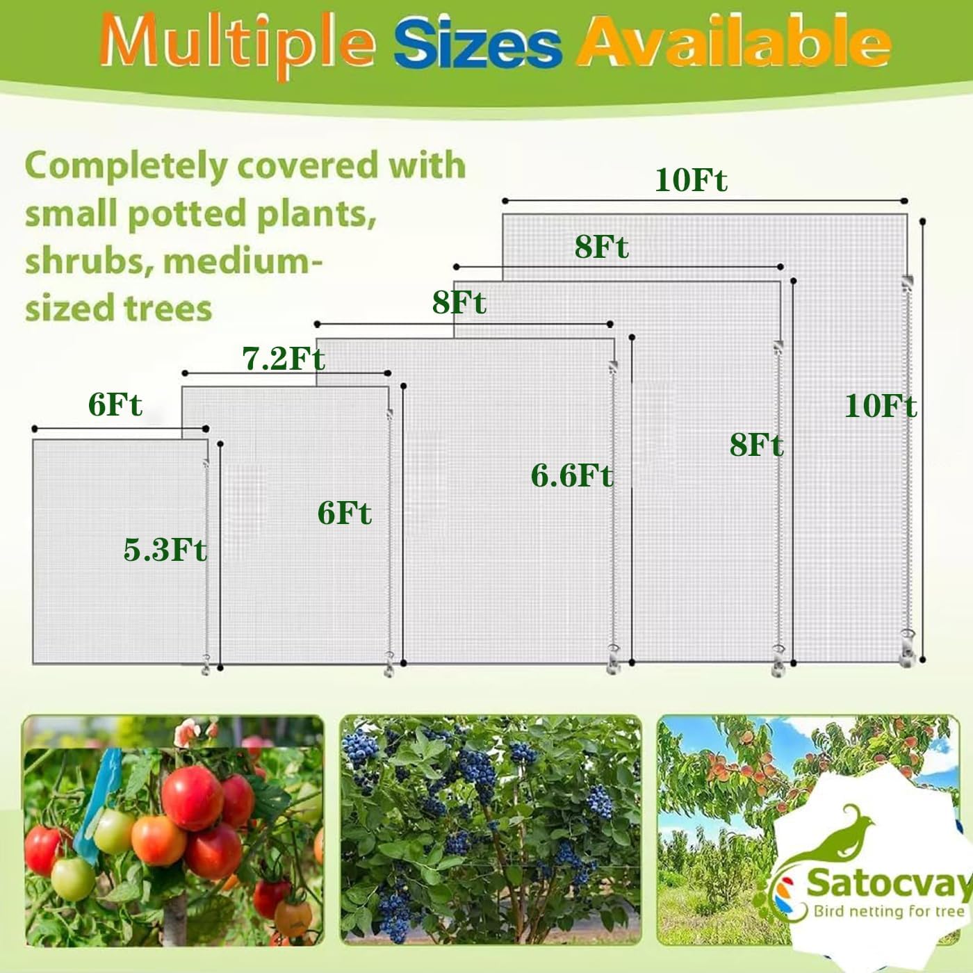 Large Fruit Tree Netting - 2 Pack 10x10FT Easy Install Plant Protection Cover, Reusable Garden Mesh Bag for Blueberry Bushes/Tomato - Blaock Birds/Insect/Squirrels