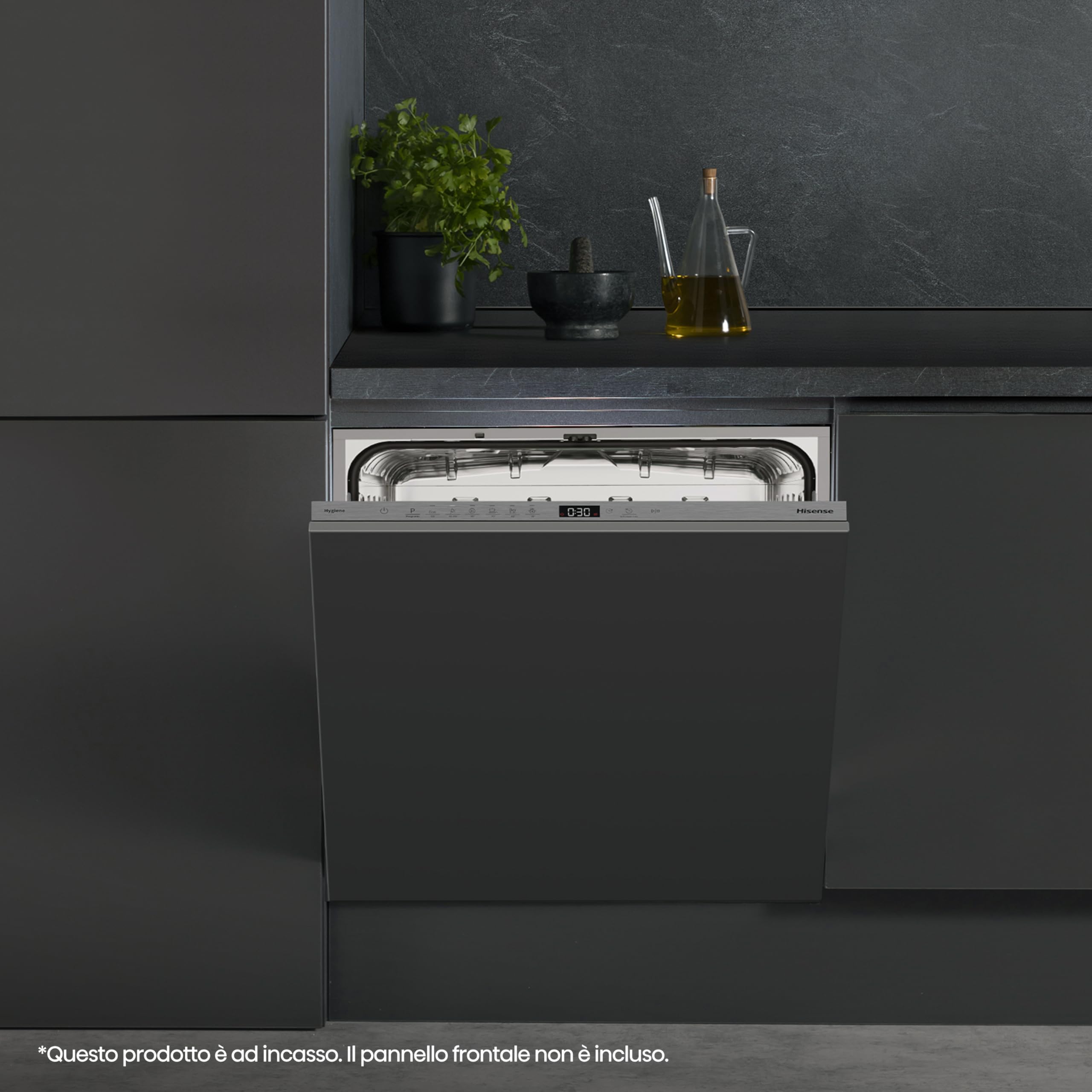 Hisense HV642D65 NUOVA Lavastoviglie da Incasso 60 cm, 14 Coperti, Apertura Porta Automatica, Cesti Flessibili, 6 Programmi, Classe Energetica D