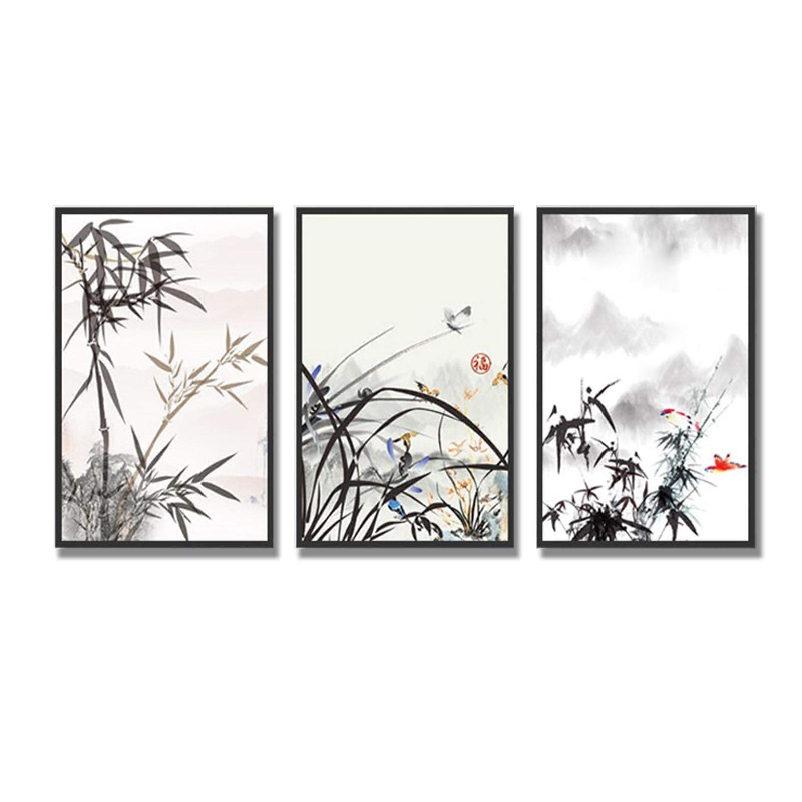 Amazon.co.jp: 中国の水墨画スタイル竹と蘭美しい山ビュー絵画