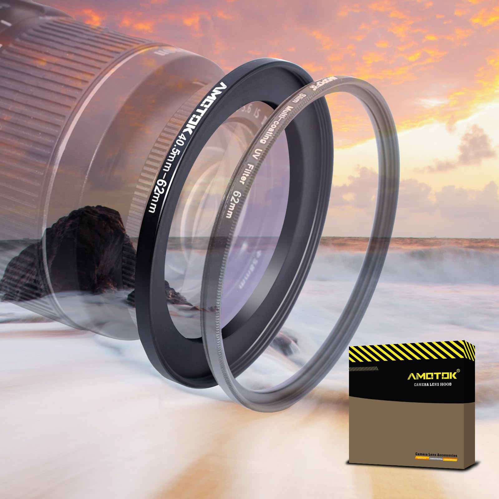 Pierścień adapterowy do filtra Step Up 40,5 mm na 62 mm, kompatybilny z adapterem obiektywu 40,5 mm na akcesoria do aparatu 62 mm