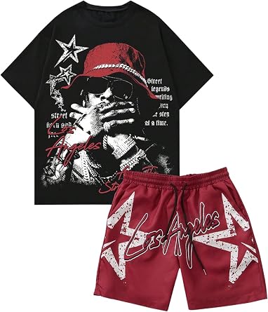 COZYEASE 2 Piece Y2K Graphic Clothing Set Short Sleeve T Shirt and Shorts