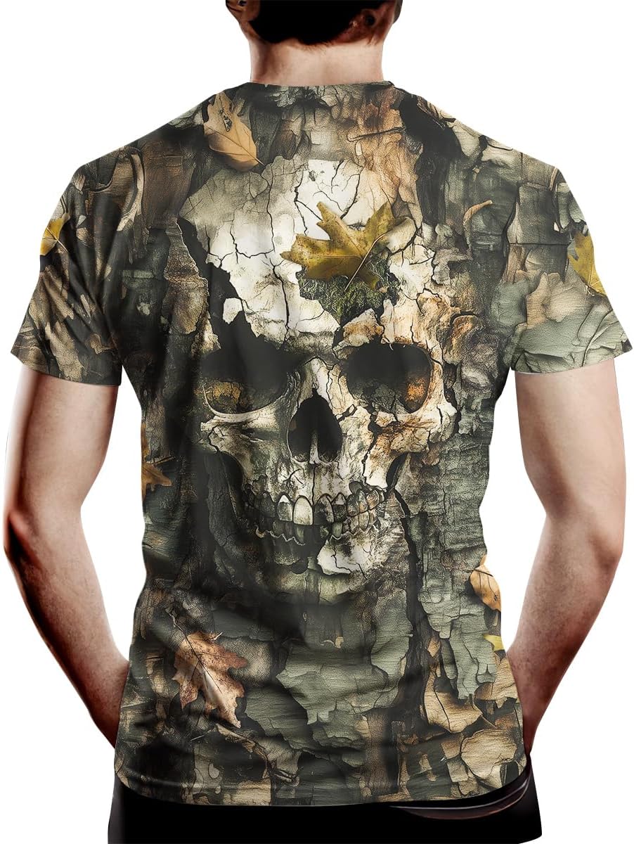 Men's Casual Camouflage T-Shirt Skull Print Short Sleeve Camo Hunting Shirts - Image 3