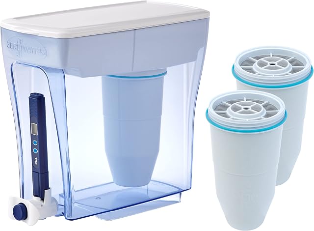 ZeroWater 4.7 litres Water Dispenser Combo with 3x Advanced 5 Stage Filter, 0 TDS, NSF certified, Reduces Fluoride, Chlorine, Lead and Chromium, Water Quality Meter included