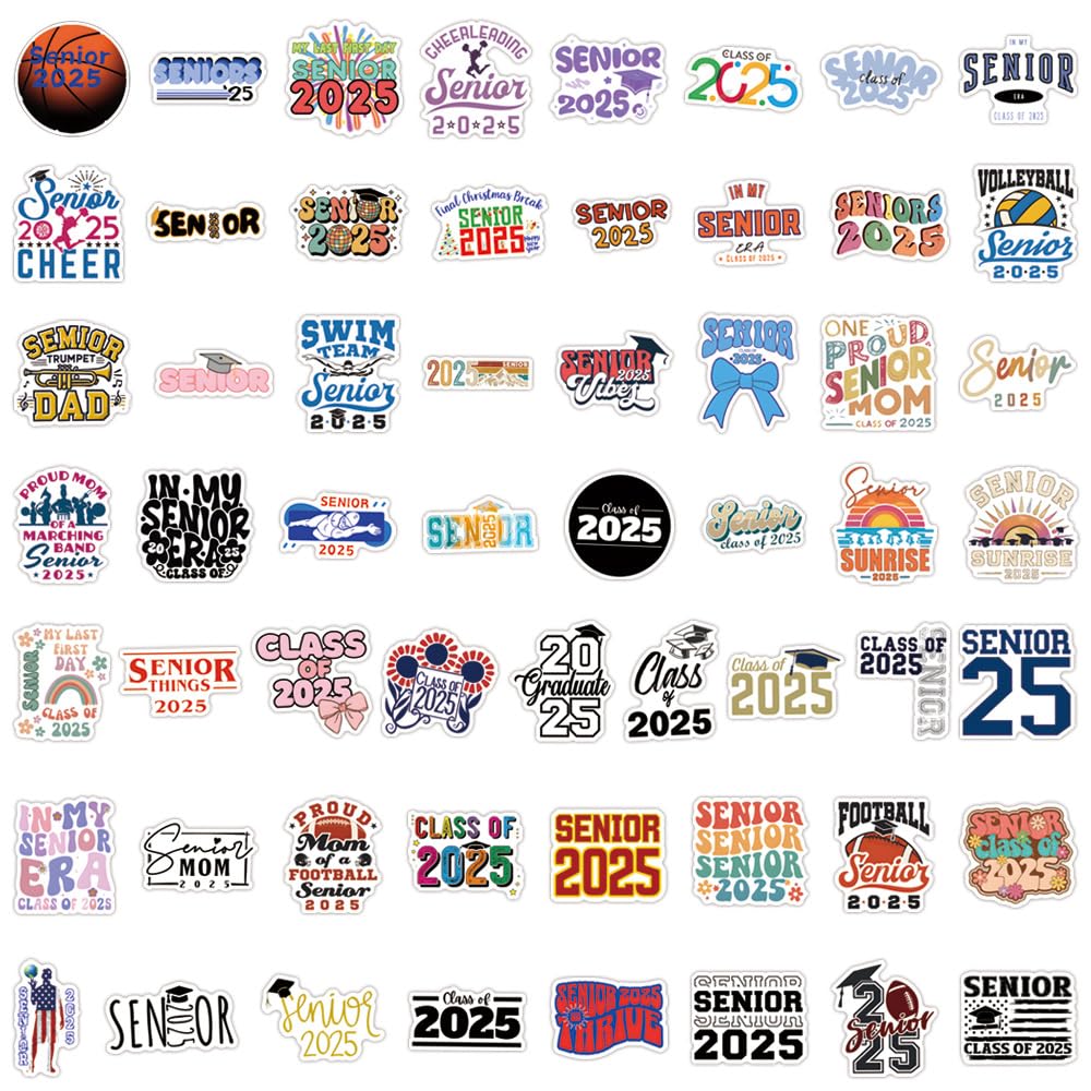 50Pcs Senior 2025 Stickers Laptop Car Scrapbook Phone Skateboard Suitcase Luggage Bike Senior 2025 Vinyl Waterproof Aesthetic Personalised Stickers for Teens Boys Girls Adults - Image 3