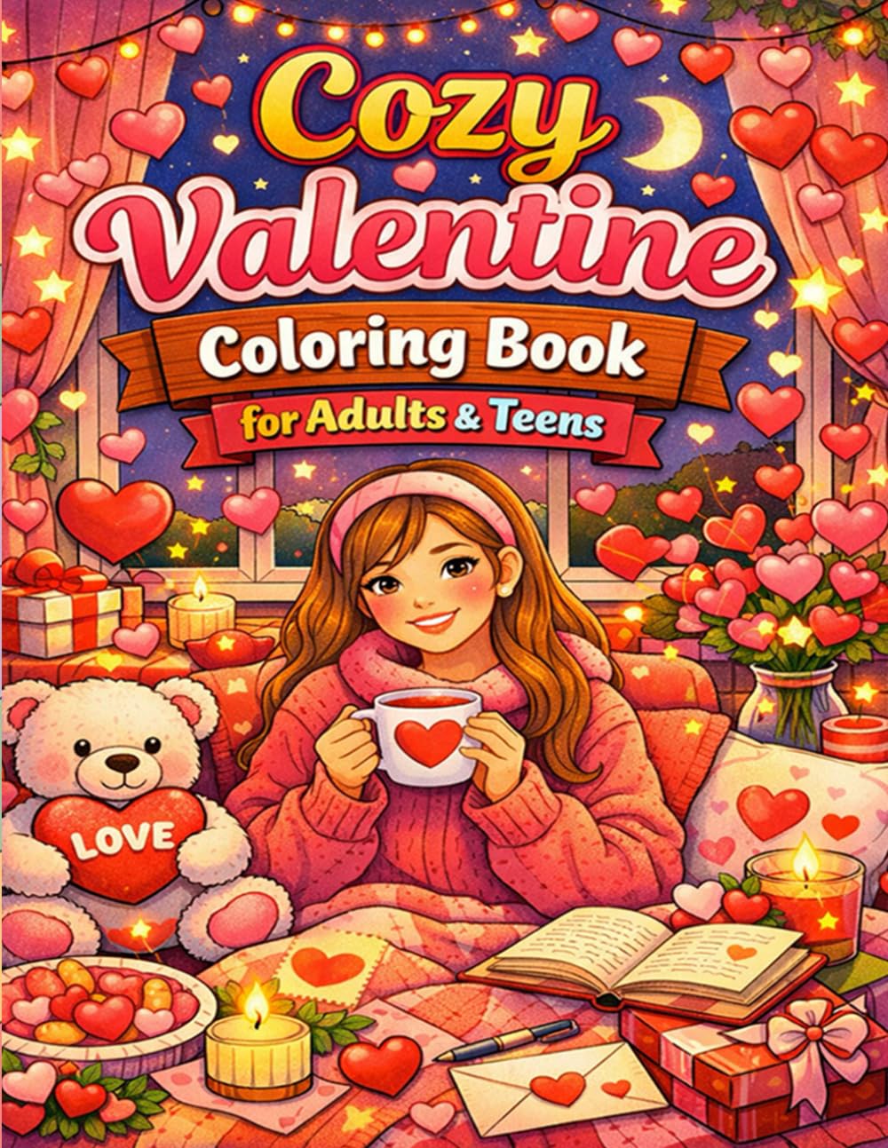 Cozy Valentine Coloring Book for Adults & Teens: Bold & Easy Cute Valentine Designs for Relaxation, Love & Self-Care
