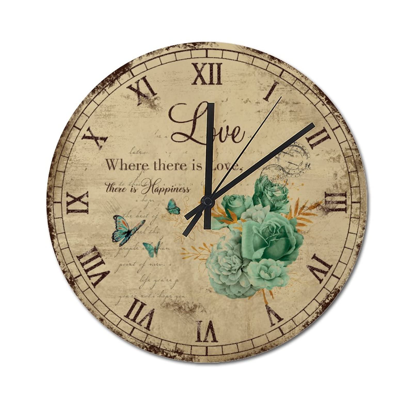 Horloge murale ronde vintage en bois 38cm pour decoration salon rustique