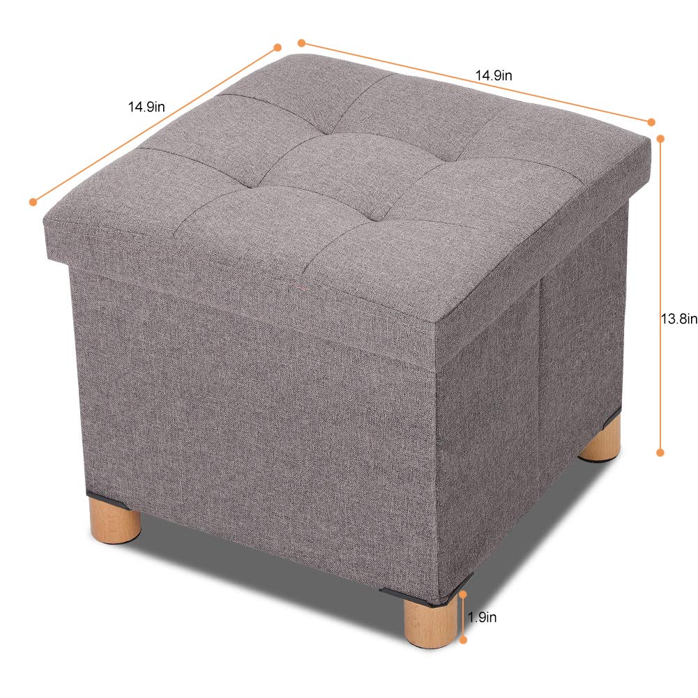 Cocoarm Sitzhocker mit Stauraum, 3 In 1 Faltbare Sitzwürfel mit Gepolstert und Füße aus Massivholz für Wohnzimmer Flur Kinderzimmer 38 x 38 x 35 cm Dunkelgrau