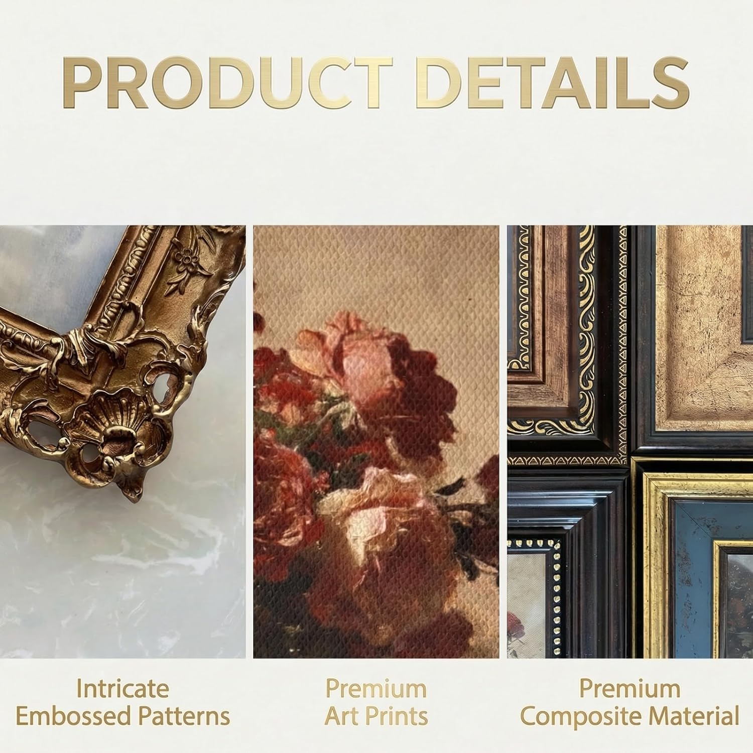 Vintage Picture Frames for Gallery Wall Frame Set, 7 Pcs Assorted Ornate Antique Photo Frames with High Definition Glass or acrylic, Resin Baroque Decor for Tabletop & Wall Display (Included Art Prints)