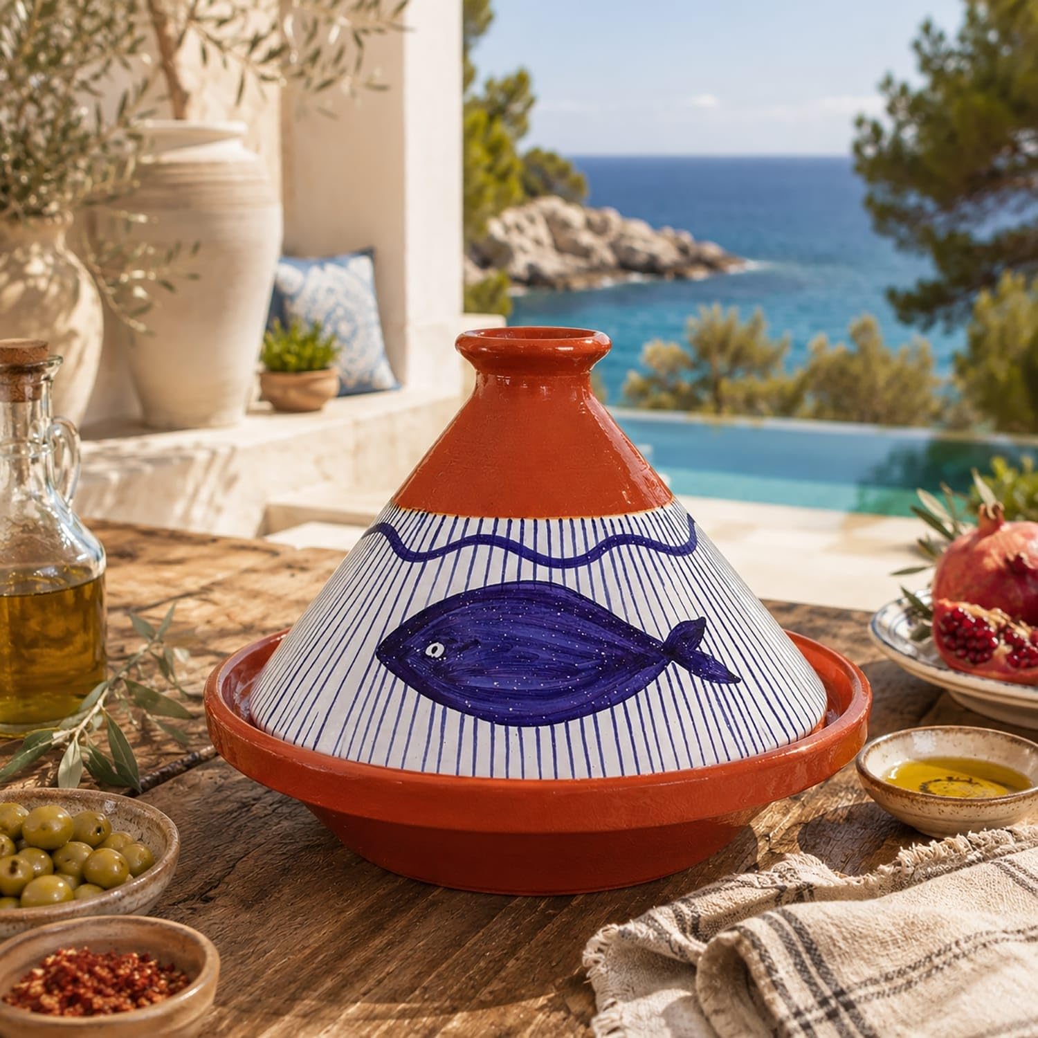 Tajine aus Terracotta XL 32 cm – authentischer ethnischer marokkanischer/tunesischer Topf mit kostenlosem E-Book 2907260902