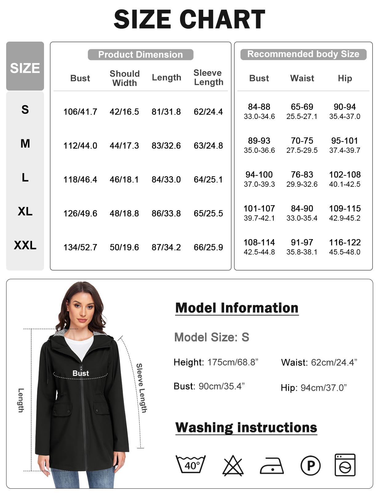 Yuson Girl Manteau Femme mi Saison Long Léger Manteau Parka Coupe Vent Élégante Veste de Printemps avec Capuche Cordon de Serrage Décontracté Blouson pour Printemps Eté et Automne