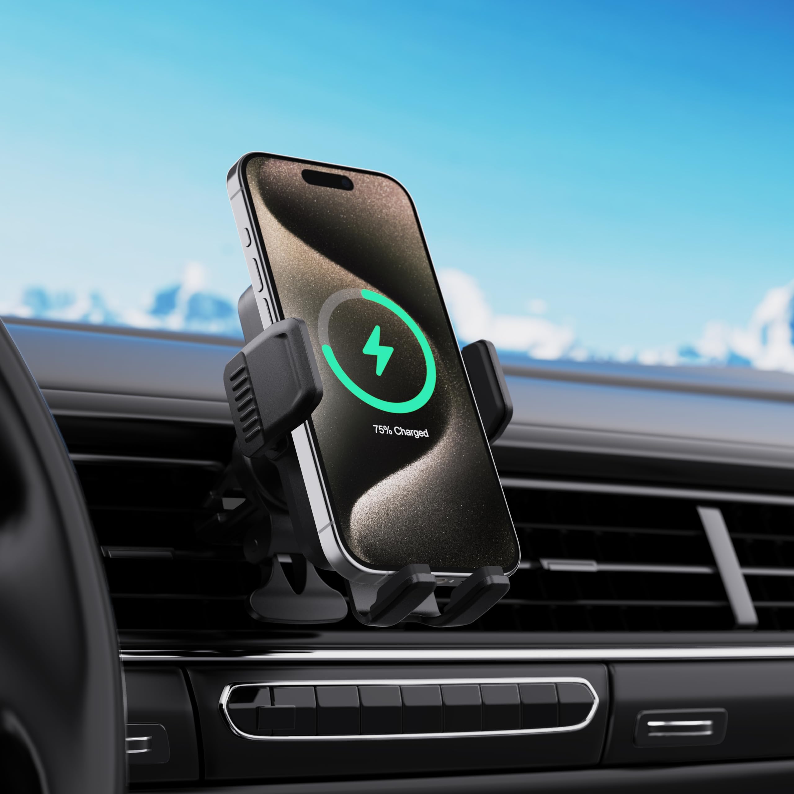 WYE Supporto per telefono per caricabatterie da auto wireless da 15 W per montaggio sulla bocchetta dell'aria, supporto per auto a ricarica rapida con connettività USB-C per smartphone Qi - Nero