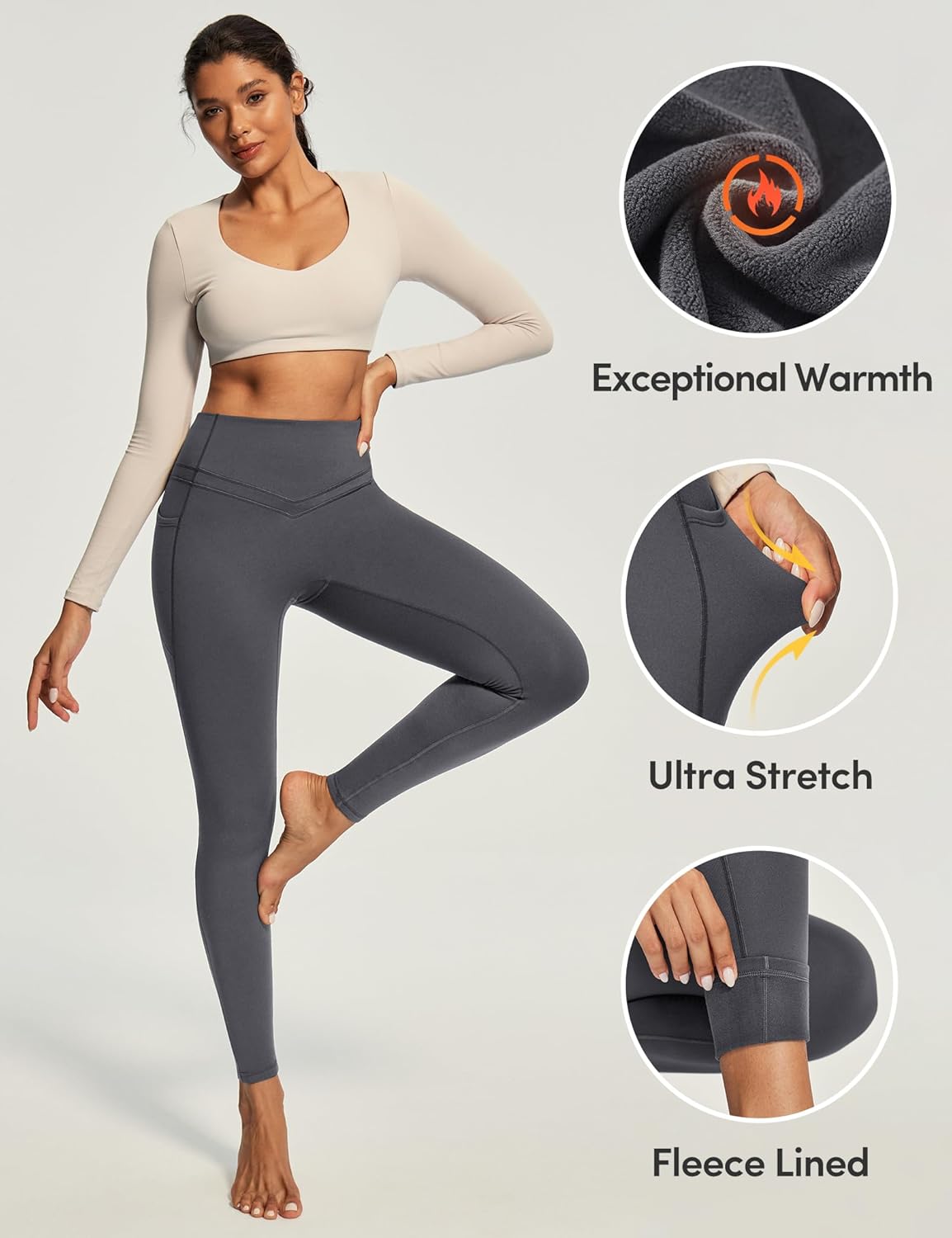 IUGA Compression Fleece Lined Leggings Women No Front Seam Thermal Leggings for Women Tummy Control High Waist Yoga Pants