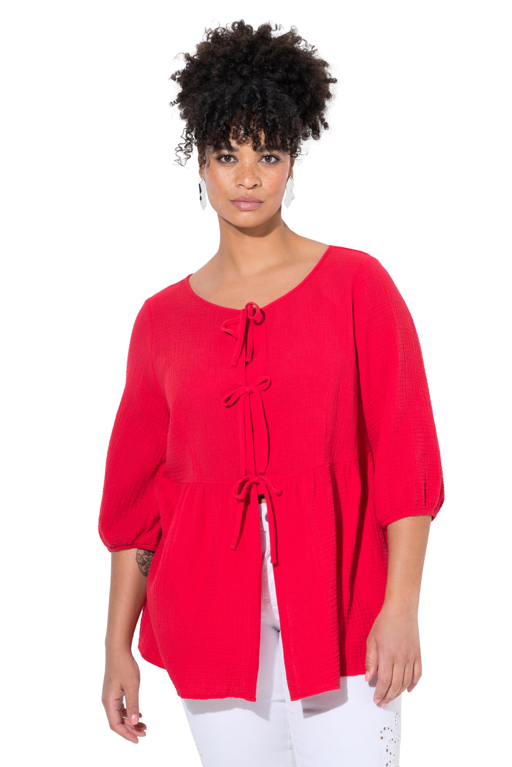 MIAMODA Femme Grandes Tailles Blouse en Mousseline, Couture froncée et Cordons à Nouer en Guise de Fermeture, Coupe évasée 840146