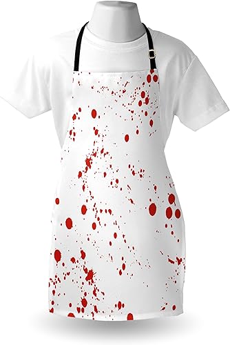 Miniatura 3 de Ambesonne Delantal de Halloween, babero de cocina unisex con cuello ajustable para cocinar jardinería, Rosado y blanco
