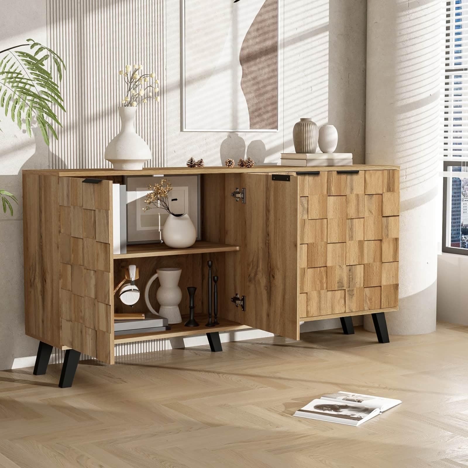 KOMHTOM Buffet Salon à 4 Portes Meubles de Rangement, Buffet de Salle à Manger avec cloison Meubles de Chambre à Coucher (A)