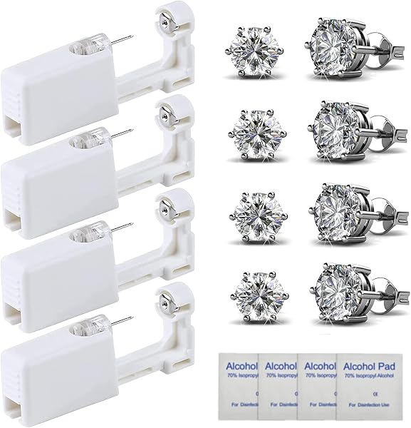 HYJLPAF 4-pack öronpiercingpistol kit med silverörhängen