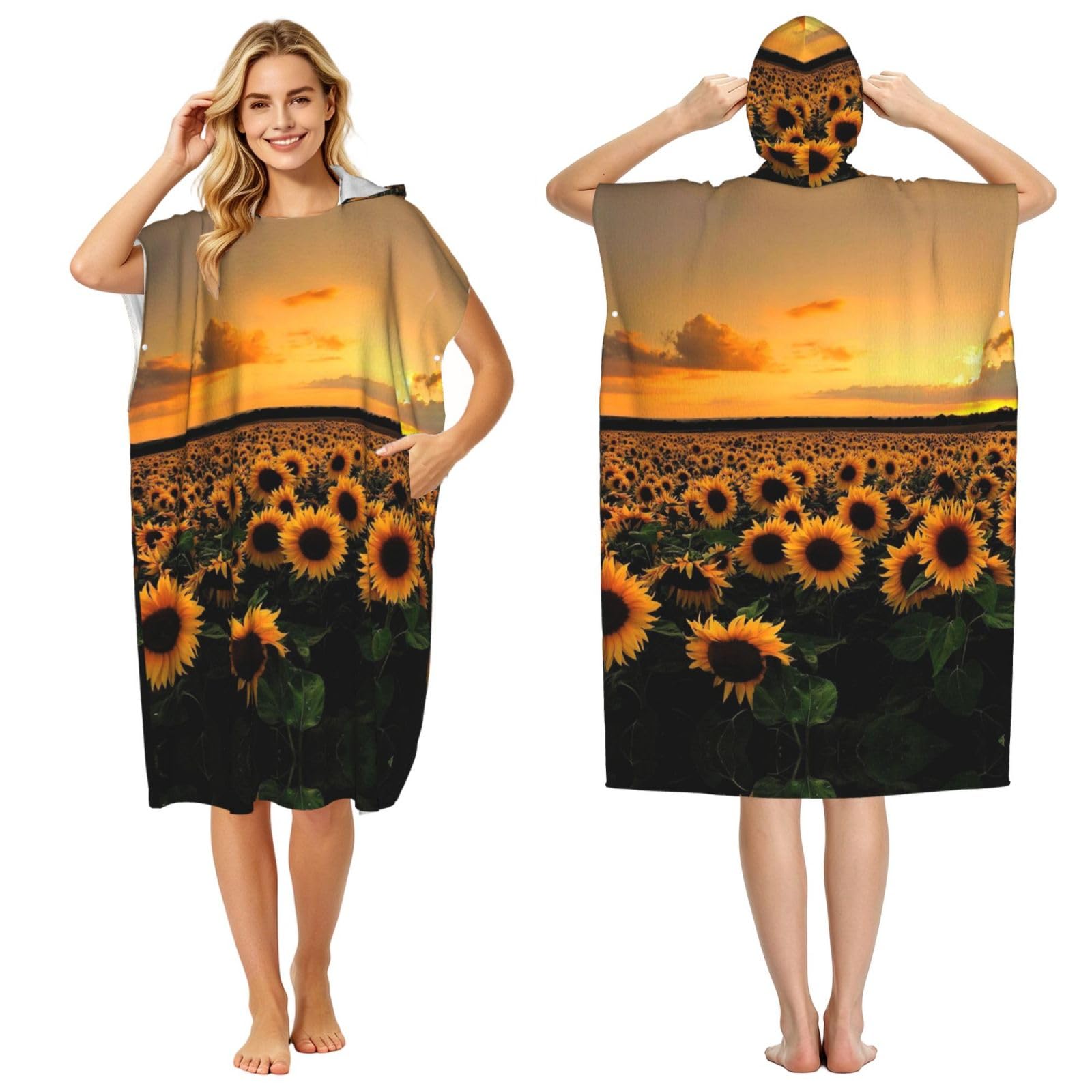 Poncho surf microfibre léger imprimé soleil pour la plage et la piscine