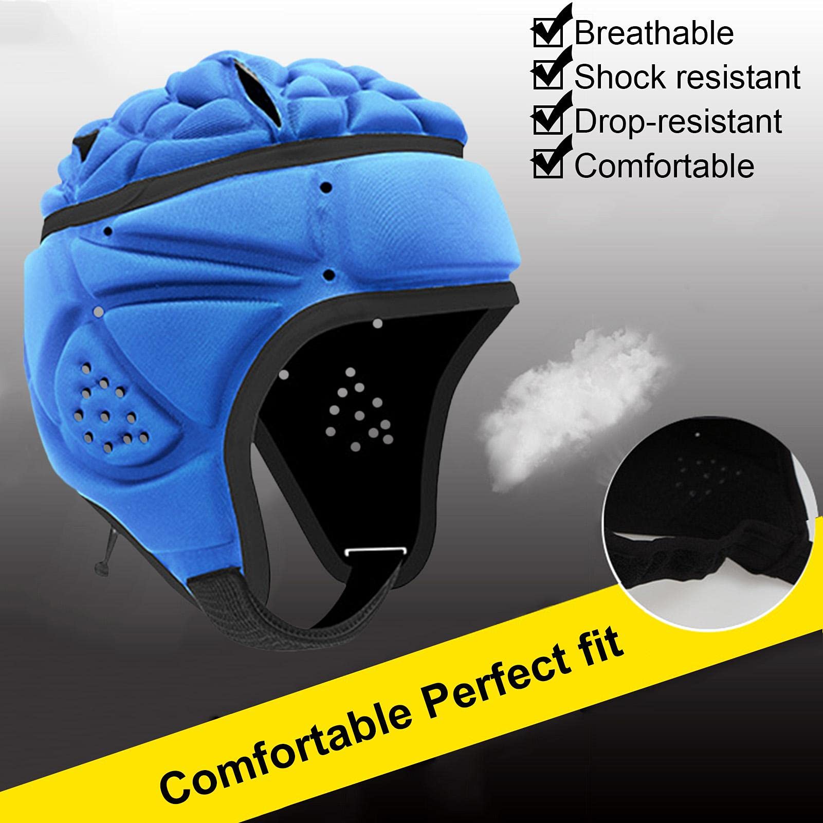 Casco Protettivo Rugby - Morbido, Taglie S/M/L/XL, Per Bambini E Adulti, Blu