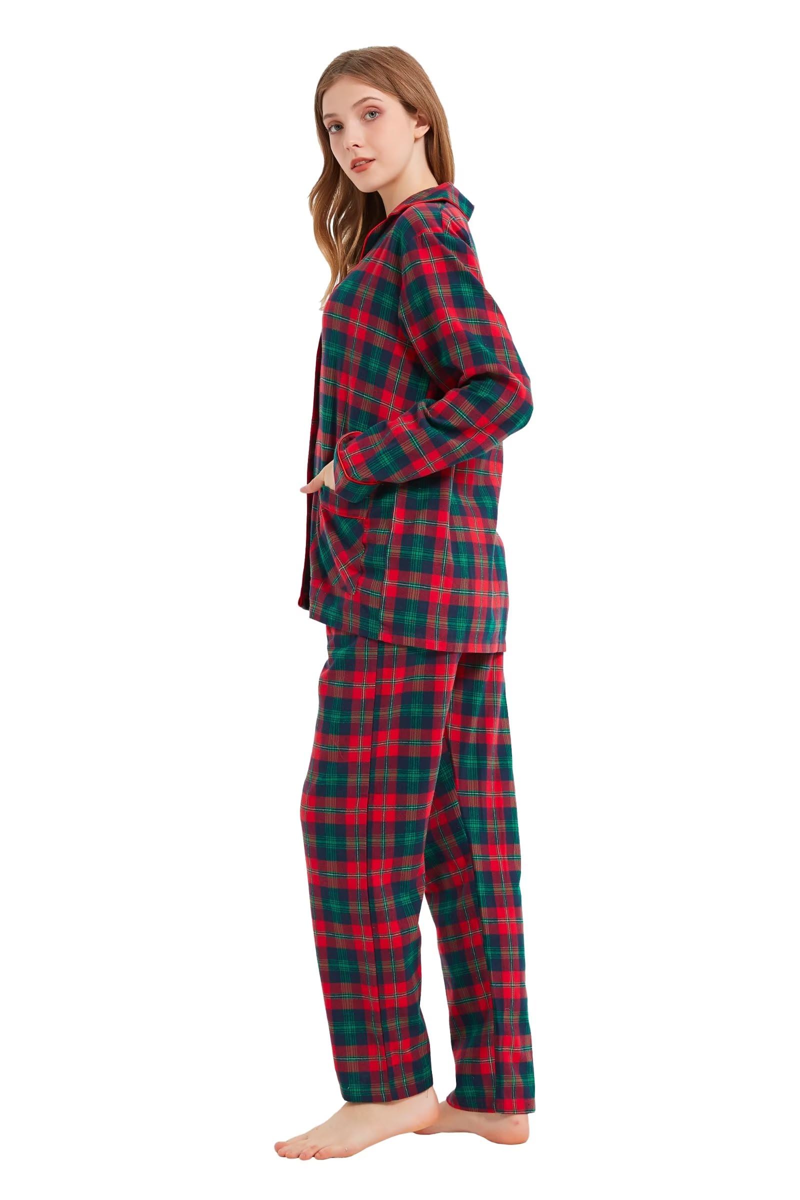Pigiama da donna 100% flanella di cotone tinto in filato, comodo pigiama a maniche lunghe per l'inverno