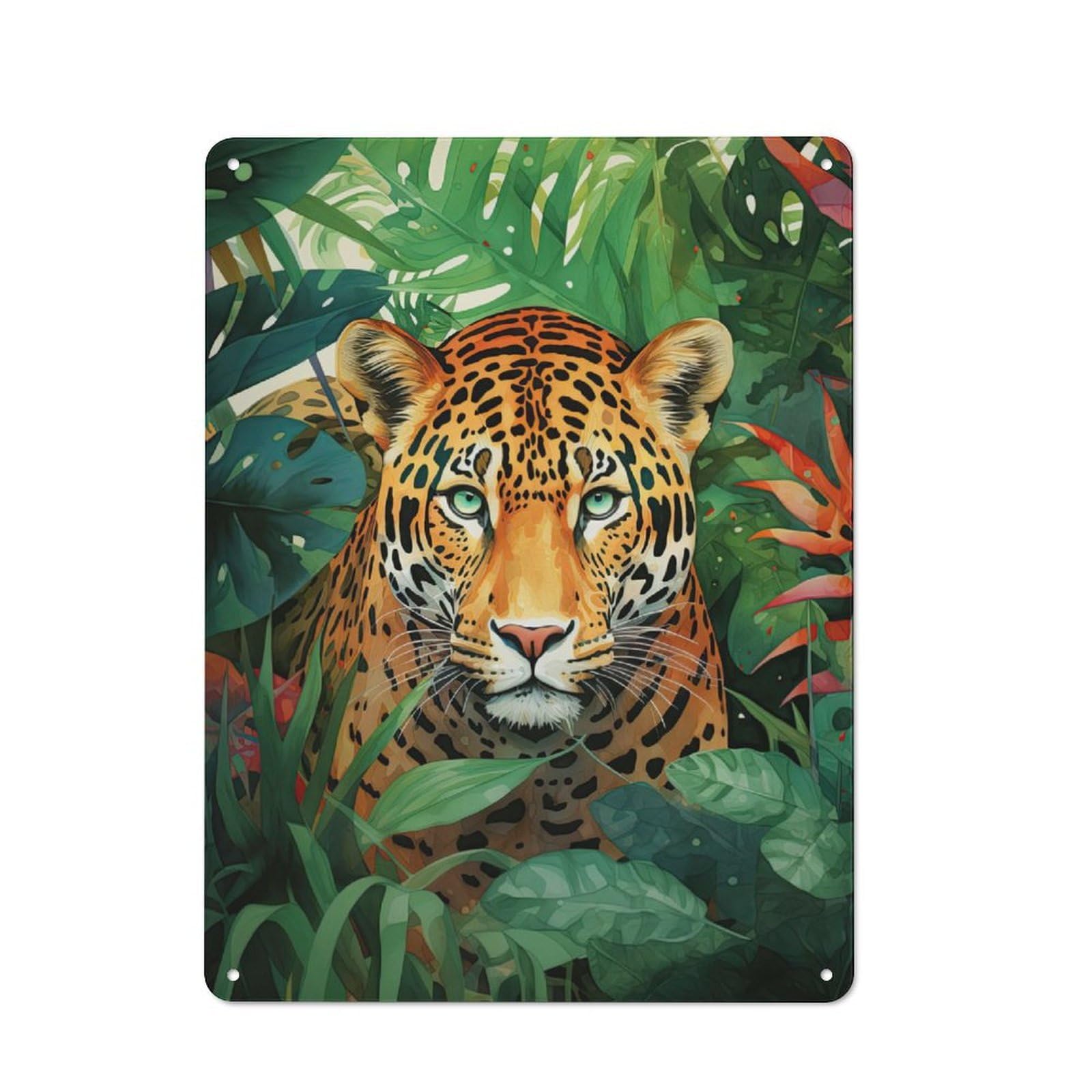 Industrial Metal Sign with Leopard Watercolor Design 40x30cm, Modern Retro Loft Wall Plaque for Workspace, Cafe, Hallway Or Garage