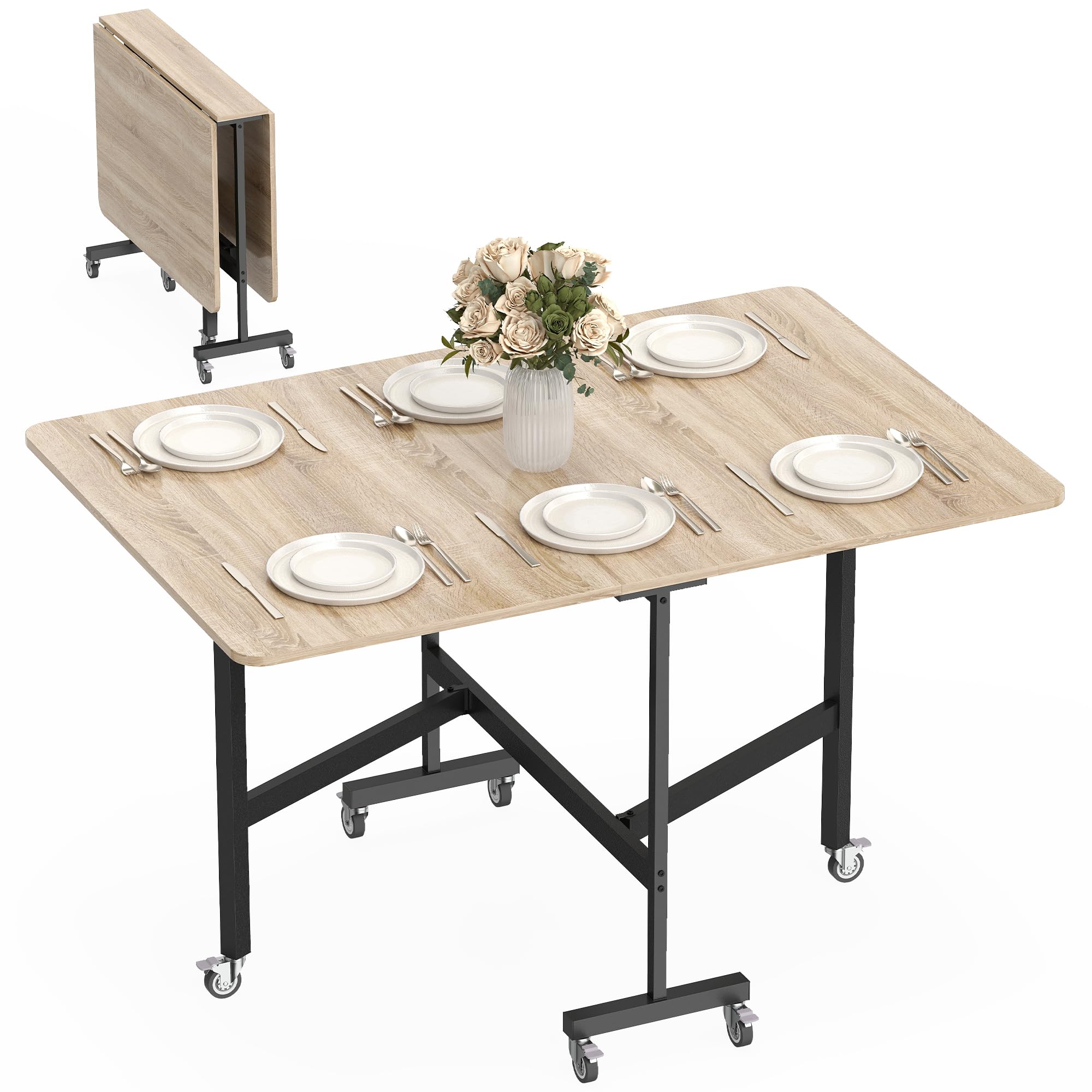 HOMCOM Table Pliante 4-6 pers. 120x80x73 cm chêne+Noir