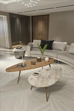 Orta Sehpa Seti Modern 2 li Ah ap Ayakl  Salon Oturma Odas  Dekoratif Sehpa Tak m  8888 Ceviz Efes