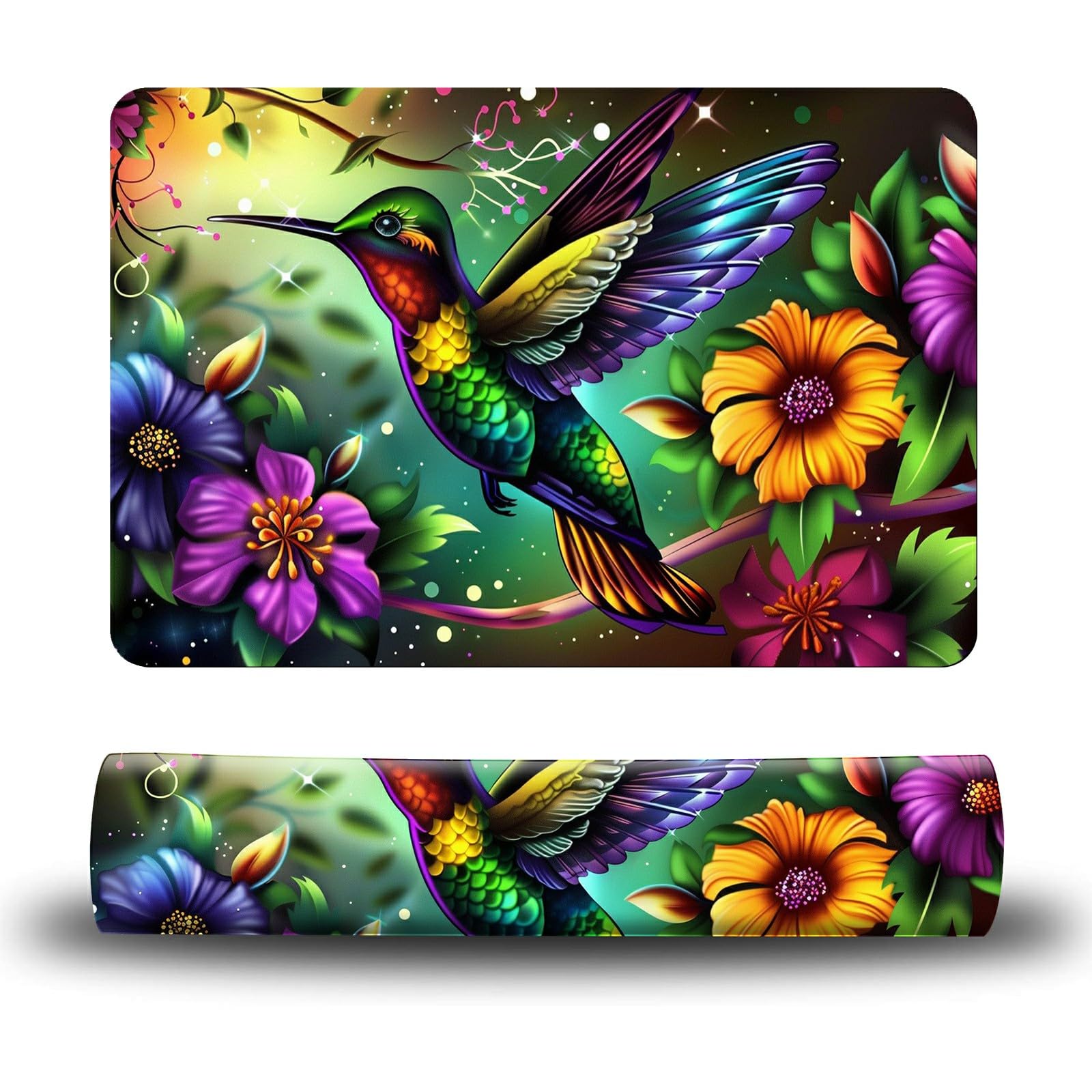 Dikoer Dog Food Mat, 15.7" x 23.6" Absorbent Pet Feeding Mat for Food and Water, Waterproof Diatom Mud Pet Placemat with Non-Slip Rubber Backing, Cat Bowl Mat for Floors - Hummingbird Flower 1