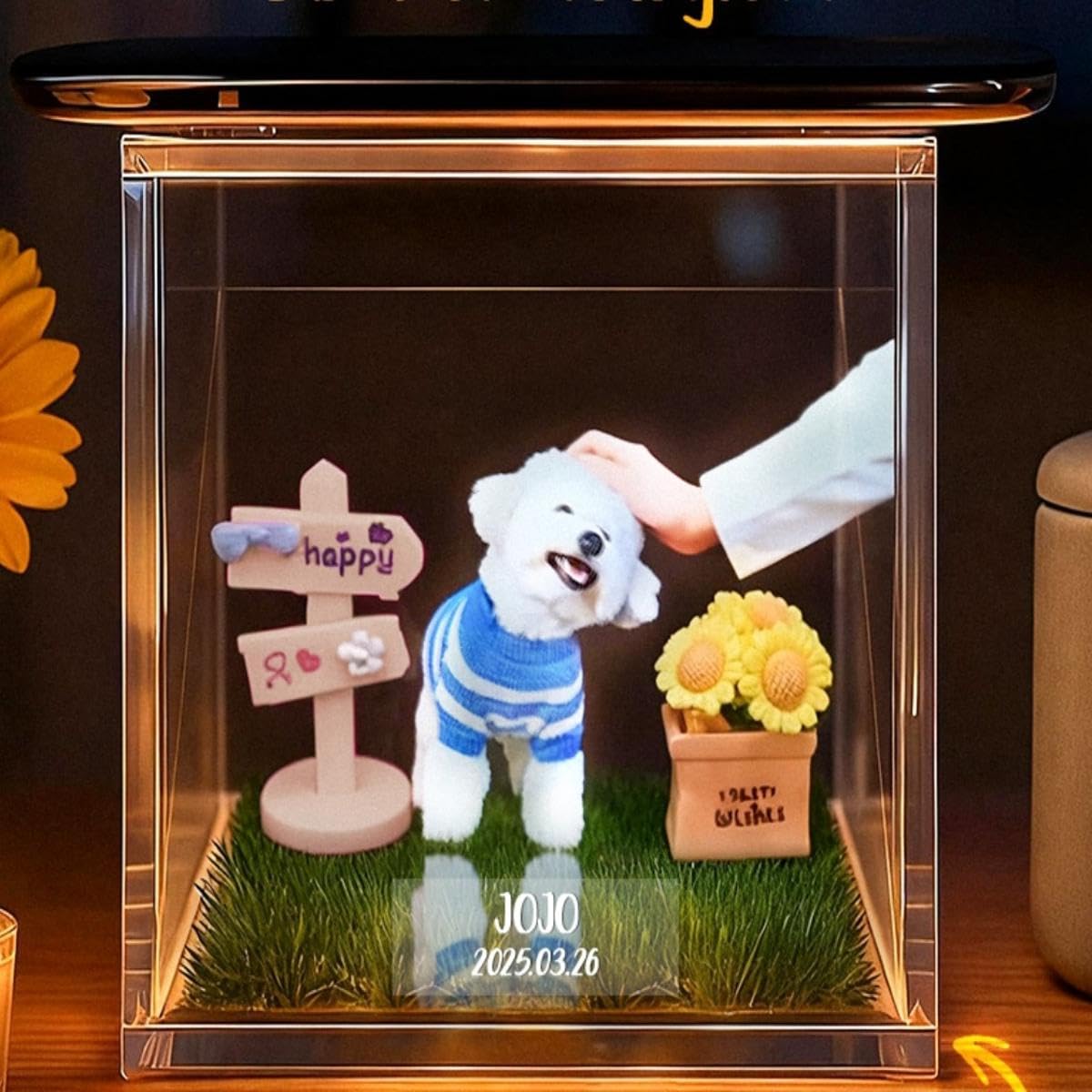 VEELU Personalised Dog Memorial Gifts For Loss of Dog, Custom Pet Holographic Digital House with Name, Video Projection with Diy Interactive Free App, Personalised Loss of Dog Sympathy Gift (Pet)
