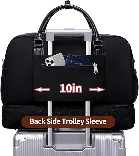 Miniatura 8 de Bolsas de fin de semana para mujer, bolsa de lona grande de viaje con compartimento para zapatos, bolsa de mano de mano, juego de 3 piezas