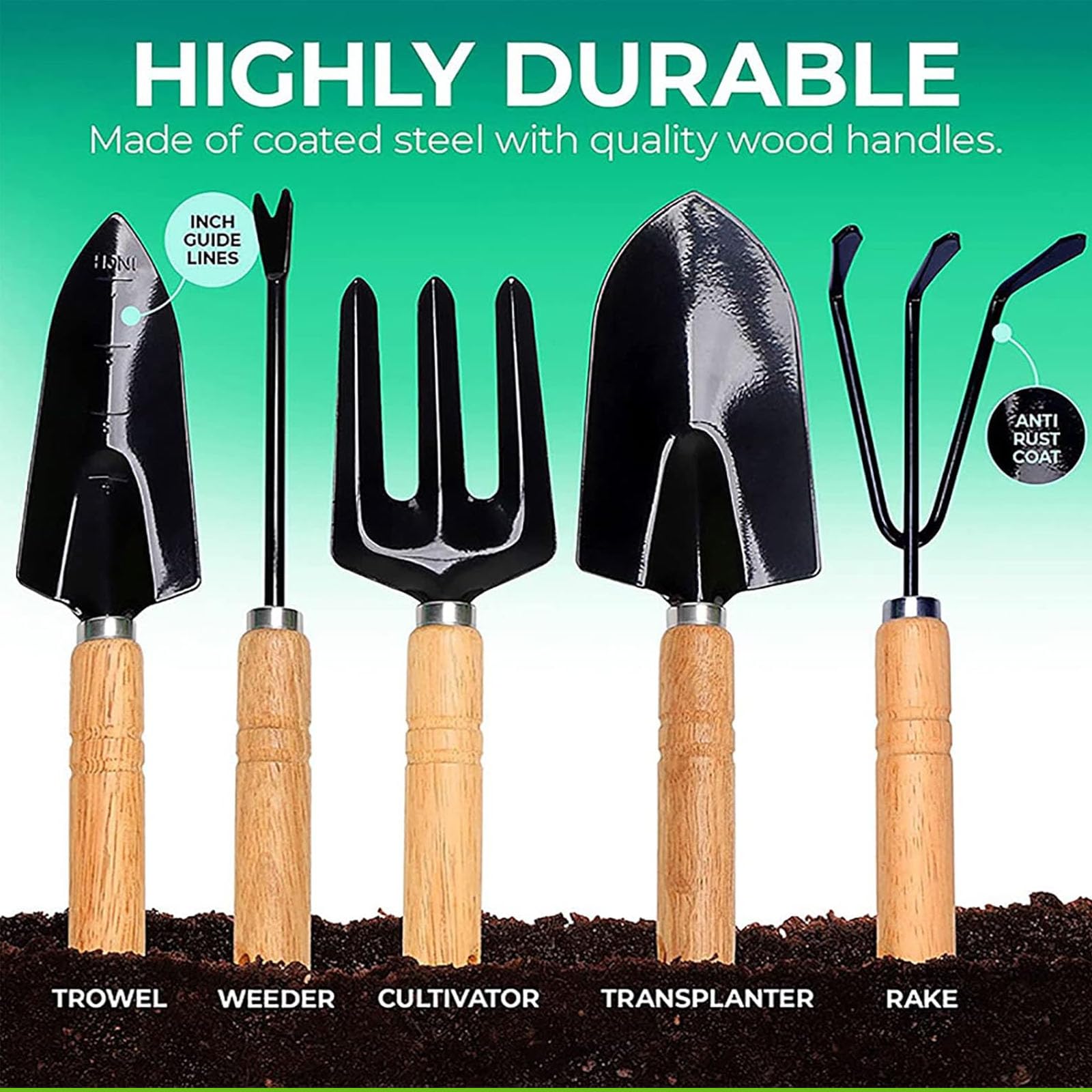 Set di attrezzi da giardinaggio, in acciaio inox resistente, con borsa per attrezzi da giardino resistente e manico ergonomico antiscivolo per uso esterno